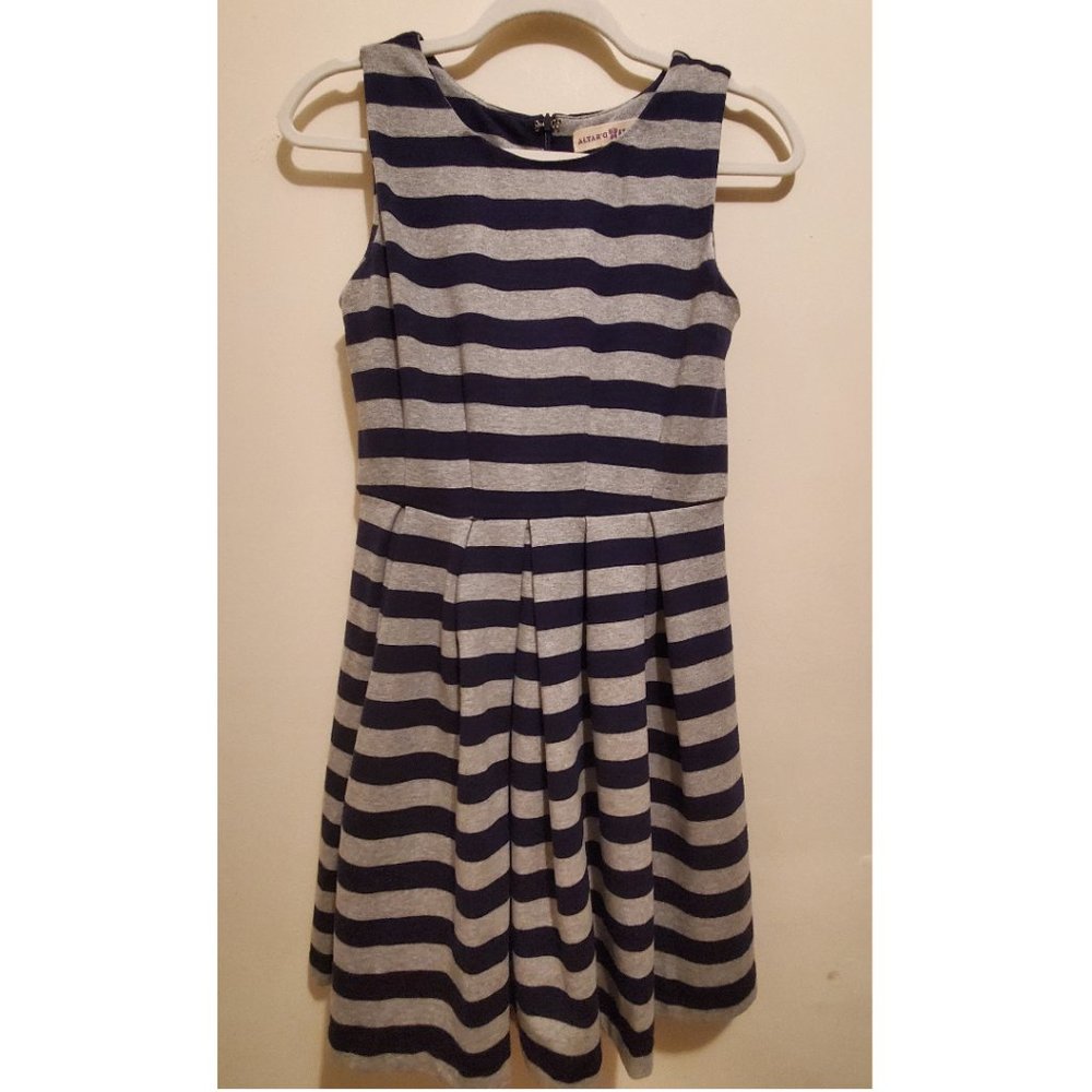 Altar'a State Gray Blue Stripe Fit and Flare Sleeveless Dress Size Small